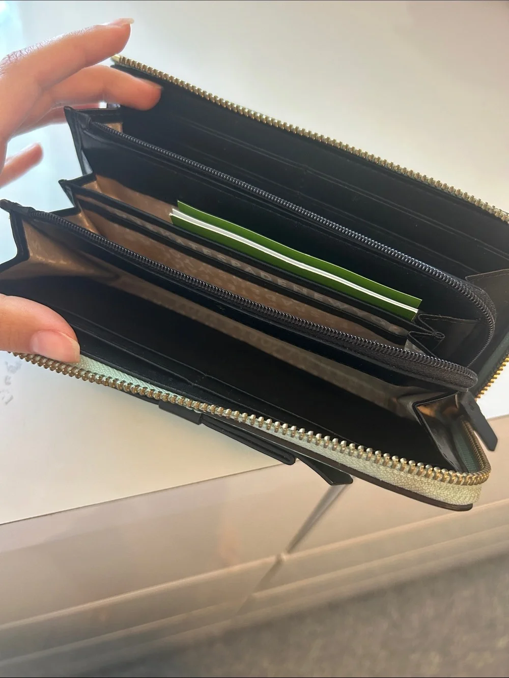 Kate Spade Mint Patent Zip Wallet with Black Bow Accent